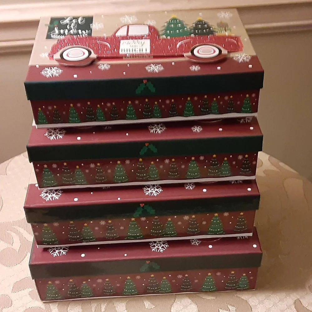 Merry & Bright Red Truck Set of 4 Nesting Boxes